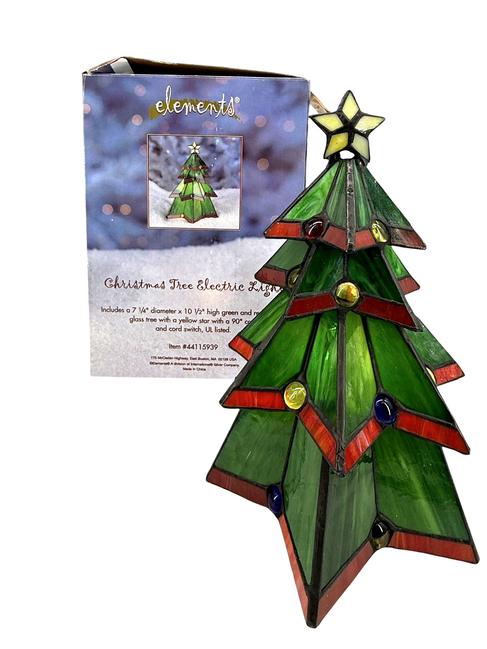 Vintage Elements Tiffany Style Stained Glass Christmas Tree Lamp 10.5" Lit Works